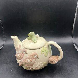 Takahashi Cream Ceramic Teapot with Bird Design